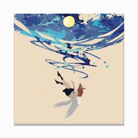 Angels In The Sky Girl Angel Moon Clouds Fall Stars Canvas Print