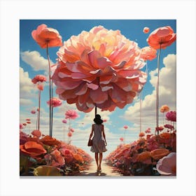 Girl Walking Through A Field Of Flowers paintings art print 1 Canvas Print