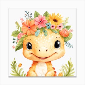 Floral Baby Dragon Nursery Illustration (11) Canvas Print