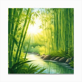 A Stream In A Bamboo Forest At Sun Rise Square Composition 67 Canvas Print