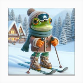 Frog On Skis 2 Canvas Print