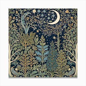 Moon And Trees william morris inspired art Canvas Print