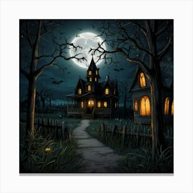 Haunted House At Night Canvas Print