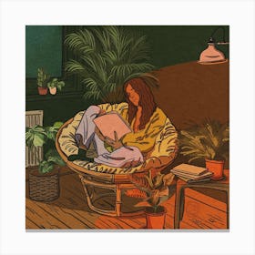 Lady Reading Night Canvas Print