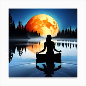 Meditating Woman In A Boat Canvas Print