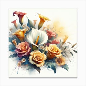 A beautiful and distinctive bouquet of roses and flowers 1 Canvas Print