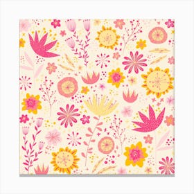 Happy Flowers Pink Canvas Print