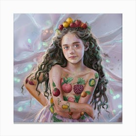 Girl With Fruit On Her Body Canvas Print