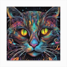 Mesmerizing Cat With Luminous Eyes On A Profound Black Background 2 Canvas Print