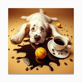 Dog With Coffee Canvas Print