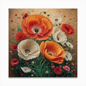 Floral Symphony Vibrant Poppies Against A Textured Canvas (4) Canvas Print