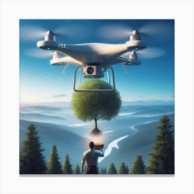 Drone Flying Over A Tree Canvas Print