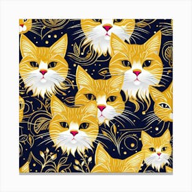 Yellow Cats On A Black Background Canvas Print