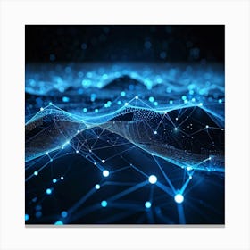 Abstract Geometric Network Tangled In Glowing Blue Lines And Dots Forming Wave Like Patterns And Po Canvas Print