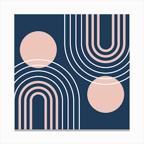 Mid Century Modern Geometric B32 In Navy Blue And Pastel Pink (Rainbow And Sun Abstract) 02 Canvas Print