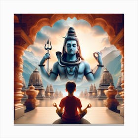 Boy meditating infront of Lord Shiva Canvas Print