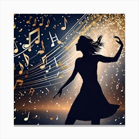 Silhouette Of A Woman Dancing With Music Notes Canvas Print