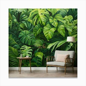 Oil Painted Realistic Mural Of Green Tropical Rain (3) Canvas Print