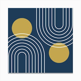 Mid Century Modern Geometric In Navy Blue And Gold (Rainbow And Sun Abstract) 02 Canvas Print