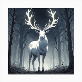 A White Stag In A Fog Forest In Minimalist Style Square Composition 71 Canvas Print