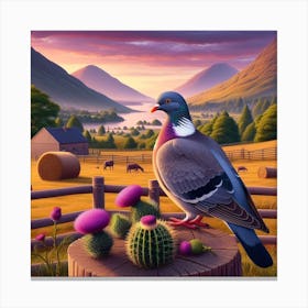 Pigeon And The Scottish Thistle Canvas Print
