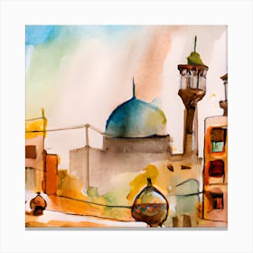 Watercolor Of Islamic Mosque Canvas Print