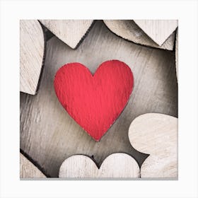 Red wooden love heart background for a romantic message for Valentines day Canvas Print