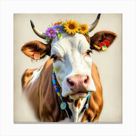 Cow With Flowers 6 Canvas Print