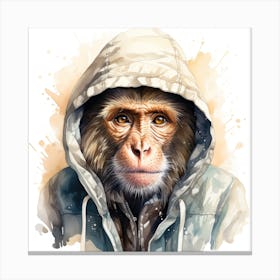 Watercolour Cartoon Macaque In A Hoodie 2 Canvas Print