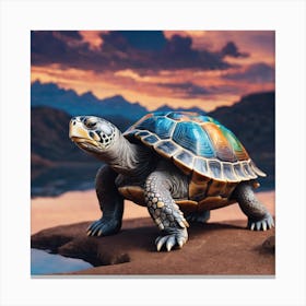 Turtle On A Rock Canvas Print