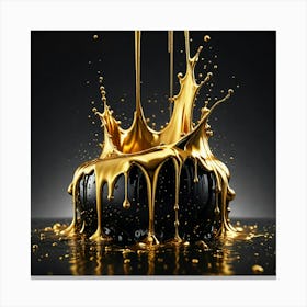 Liquid Elegance: Golden Liquid Splash On Black Background Canvas Print