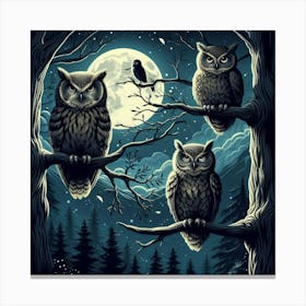 Owls At Night 1 Canvas Print