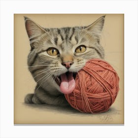 Cat With Yarn Ball Canvas Print