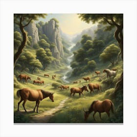 Horses In The Valley Canvas Print