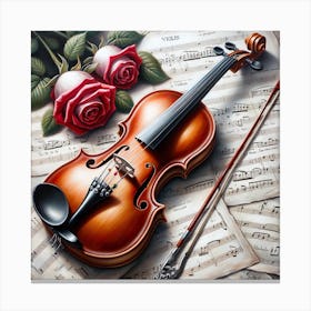 Violin And Roses Canvas Print