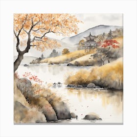 Japanese Landscape Painting Sumi E Drawing (12) Canvas Print