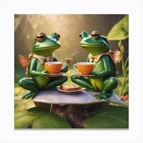 Two Frogs Drinking Tea Canvas Print