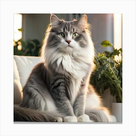 Grey Cat Sitting On A Couch Canvas Print