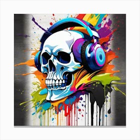 Skull With Headphones 74 Canvas Print