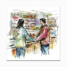 Couple In A Grocery Store Canvas Print