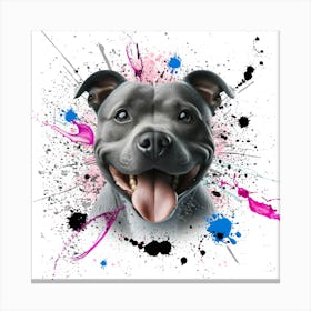 Blue Staffordshire Bull Terrier Paint Splatter Portrait Canvas Print