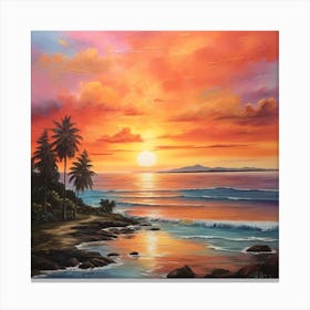 Sunset At The Beach \ Acrylic colours Canvas Print