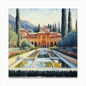 Gardens Of Alhambra Spain Vintage Botanical Art (1) Canvas Print