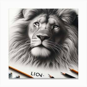 The Majesty of the Lion: A Realistic and Detailed Pencil Drawing of a Lion’s Face Canvas Print