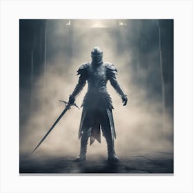 Man Standing In Dynamic Pose Wearing Armor Holding Sword And Magic, Futuristic Medieval, Epic Compos Canvas Print