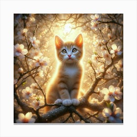 Cat In Blossom Tree Canvas Print