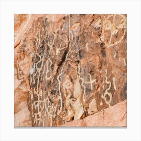 Petroglyphs On Rock Square Canvas Print