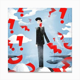 Abstract Illustration Of A Human Figure Pondering In A Sea Of White With Vivid Red Caution Signs Ch (2) Canvas Print