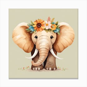 Floral Baby Mammoth Nursery Illustration (4) Canvas Print