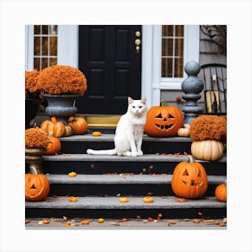 Halloween Cat On Steps Canvas Print